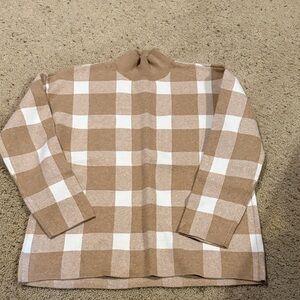 LOFT Camel and Cream Plaid Sweater